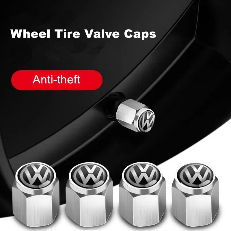 New 4/5pcs Metal Car Wheel Valve Caps Stem Covers for VW Volkswagen Golf Polo Passat Tiguan Touran Jetta Accessories view 2