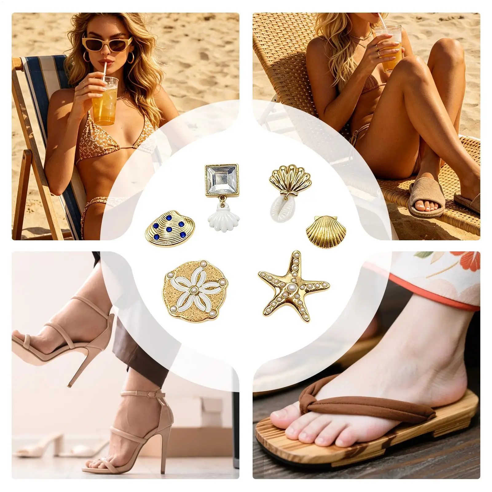 

Slippers Charms for Sandals 6 Pieces Gold Sea Theme Shell Shoe Decor Sandal Charm Set for Home Party Holiday New Year Birthday