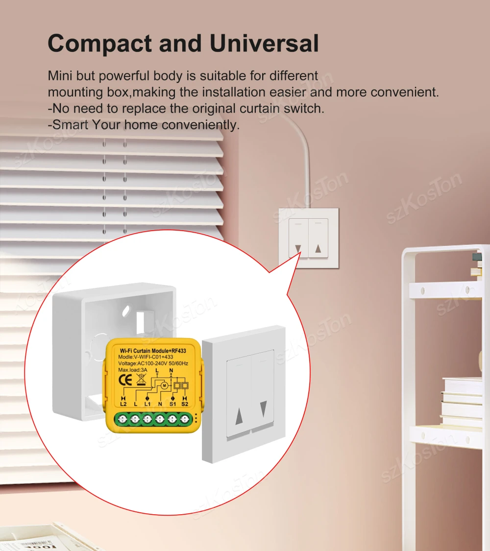 Smart WiFi RF433 Curtain Switch Module Roller Shutter Blind Motor DIY Relay Tuya Smart Life APP Remote Control for Alexa Google