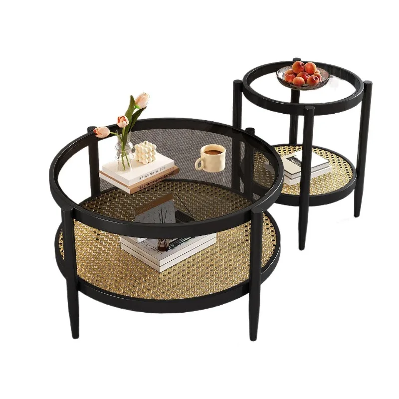 

Coffee table round tempered glass living room household small apartment simple side combination