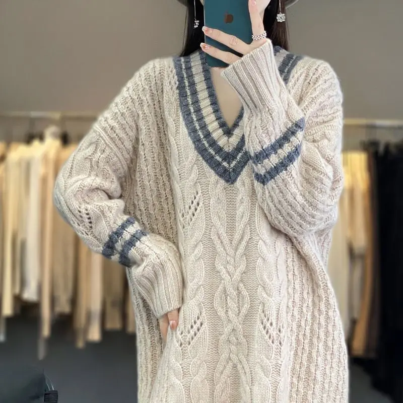 Knielengte truien voor dames truien truien dames basic tuniek veelzijdig woon-werkverkeer zus esthetische zoom raster bloemen zacht