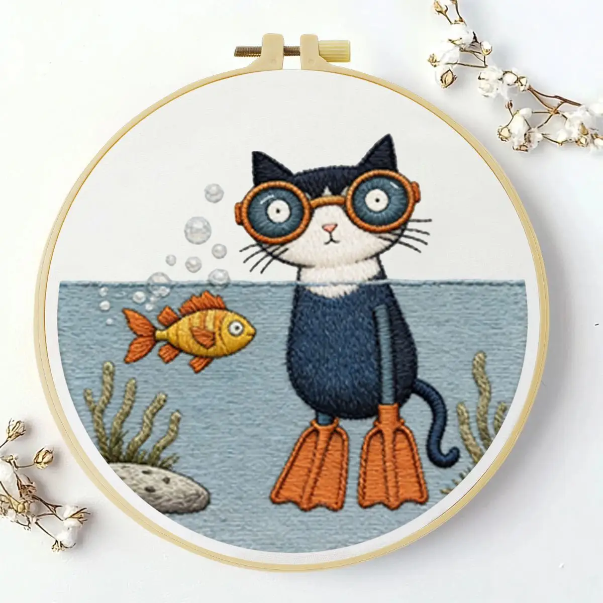 1 Stück 20X20CM/15X15CM 7,87/6,3 Zoll Tauchkatze Stickerei Starter-Kit DIY-Kit DIY-Stickerei-Set Handarbeiten Nadelkunst – Detail 2