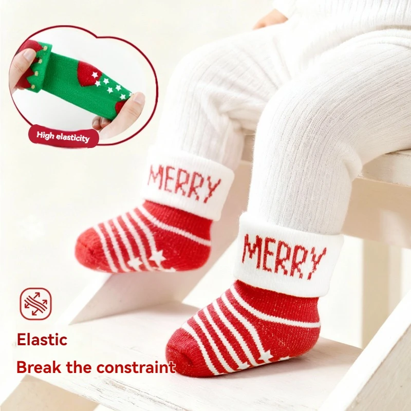 Cute Christmas Cartoon Baby Socks for Newborn Boys And Girls Absorbent Spring Autumn Winter Versatile Infant Footwear