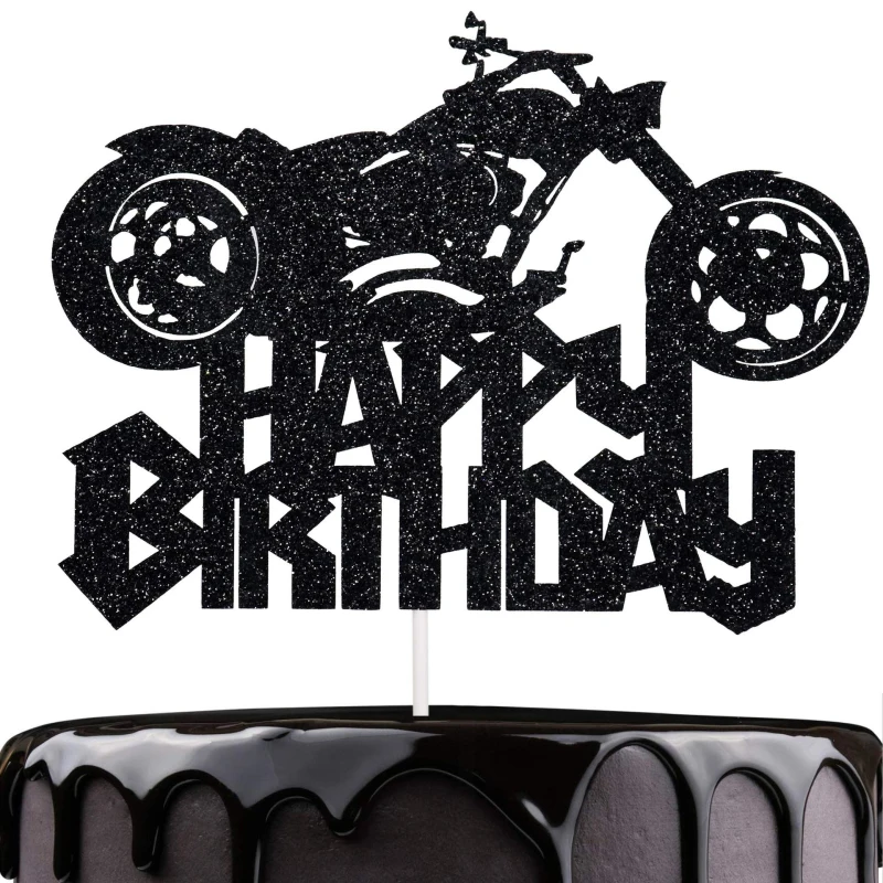 Motorcycle Car Cake Topper Fast One Kids Man Boys Happy Birthday Black Bicycle Cupcake Toppers Decoration Party Baking Supplies