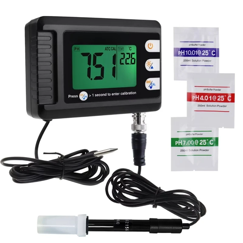 

2-In-1 pH and thermometer with dual display for continuous water monitors for aquariums, hydroponics, and fish tank OEMs