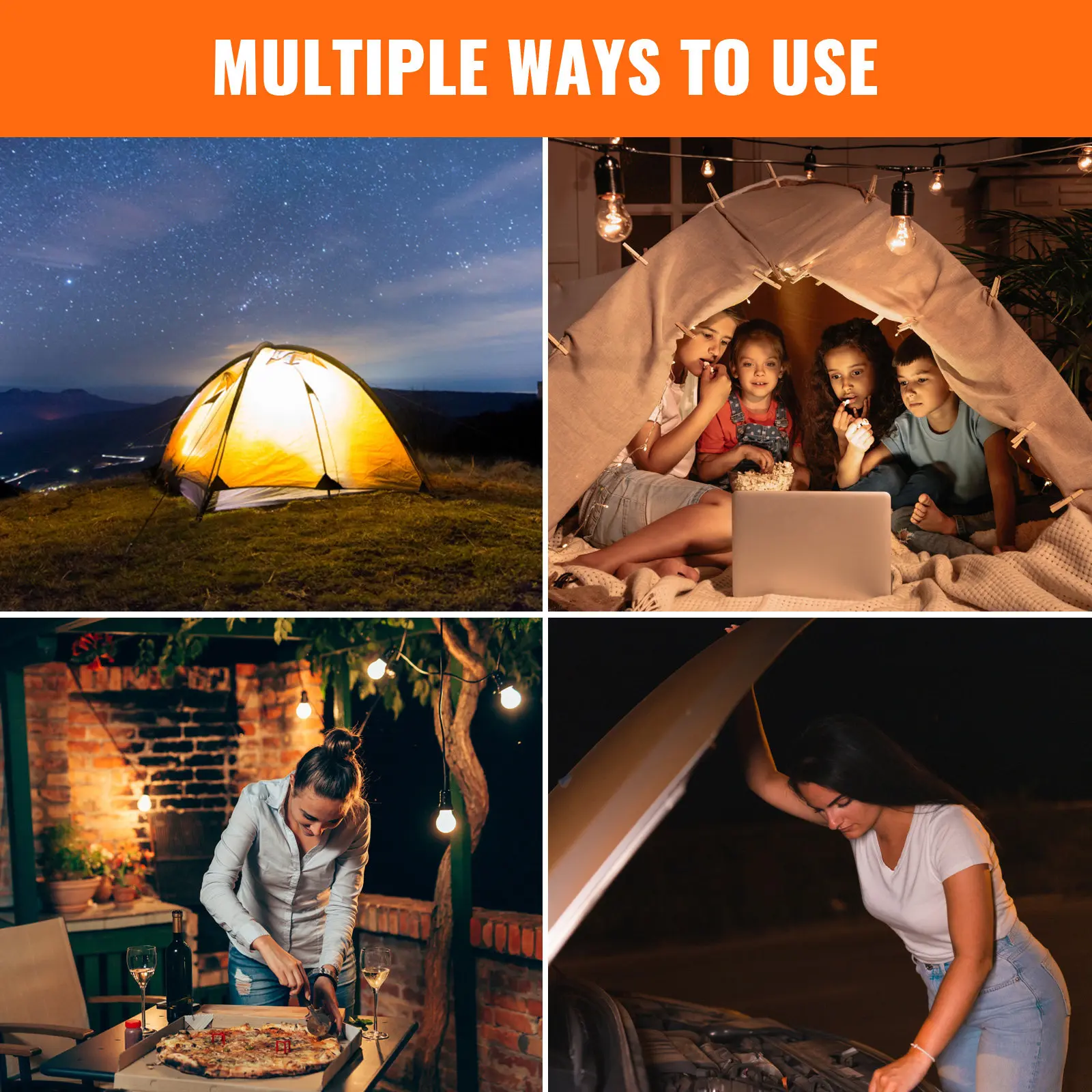 多機能ソーラーキャンプランタン-usb充電式-リモコン付き-3モード調光-テント用フックデザイン