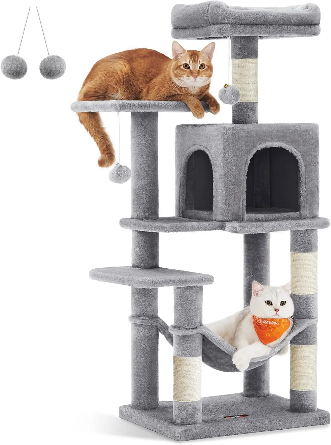 

Cat Tree,44.1-Inch Cat Tower for Indoor Cats,Multi Level Cat Condo with 4 Scratching Posts,2 Perches, Hammock, Cave,Light Gray