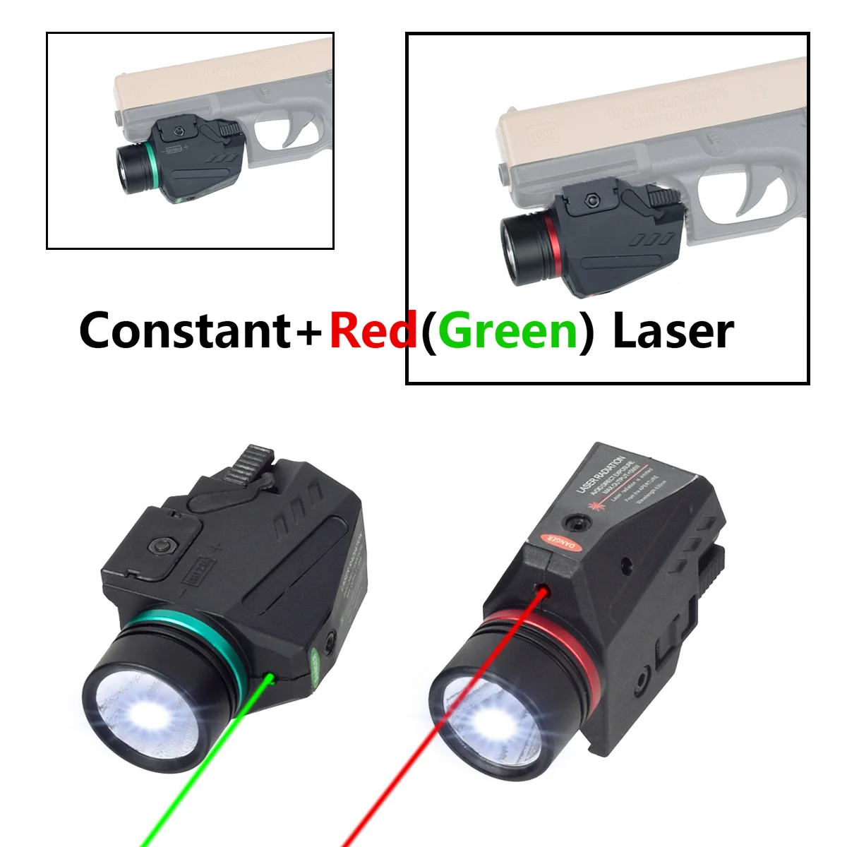 Tactical Weapon Light LED Flashlight With Red Green Laser Sight For 20mm Rail Mini Glock 17 19 Airsoft Pistol Gun Light Lanterna