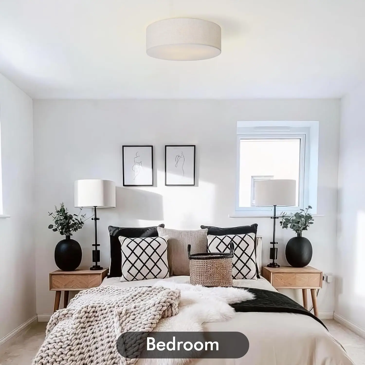 Luminária de Teto Embutida de 18 Polegadas com Abajur de Tecido, Iluminação Moderna para Sala de Estar, Quarto, Cozinha