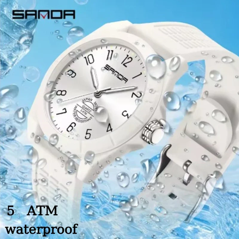 SANDA SD6218 ساعات رياضية بسيطة كوارتز مضيئة مقاومة للماء بحزام سيليكون للرجال