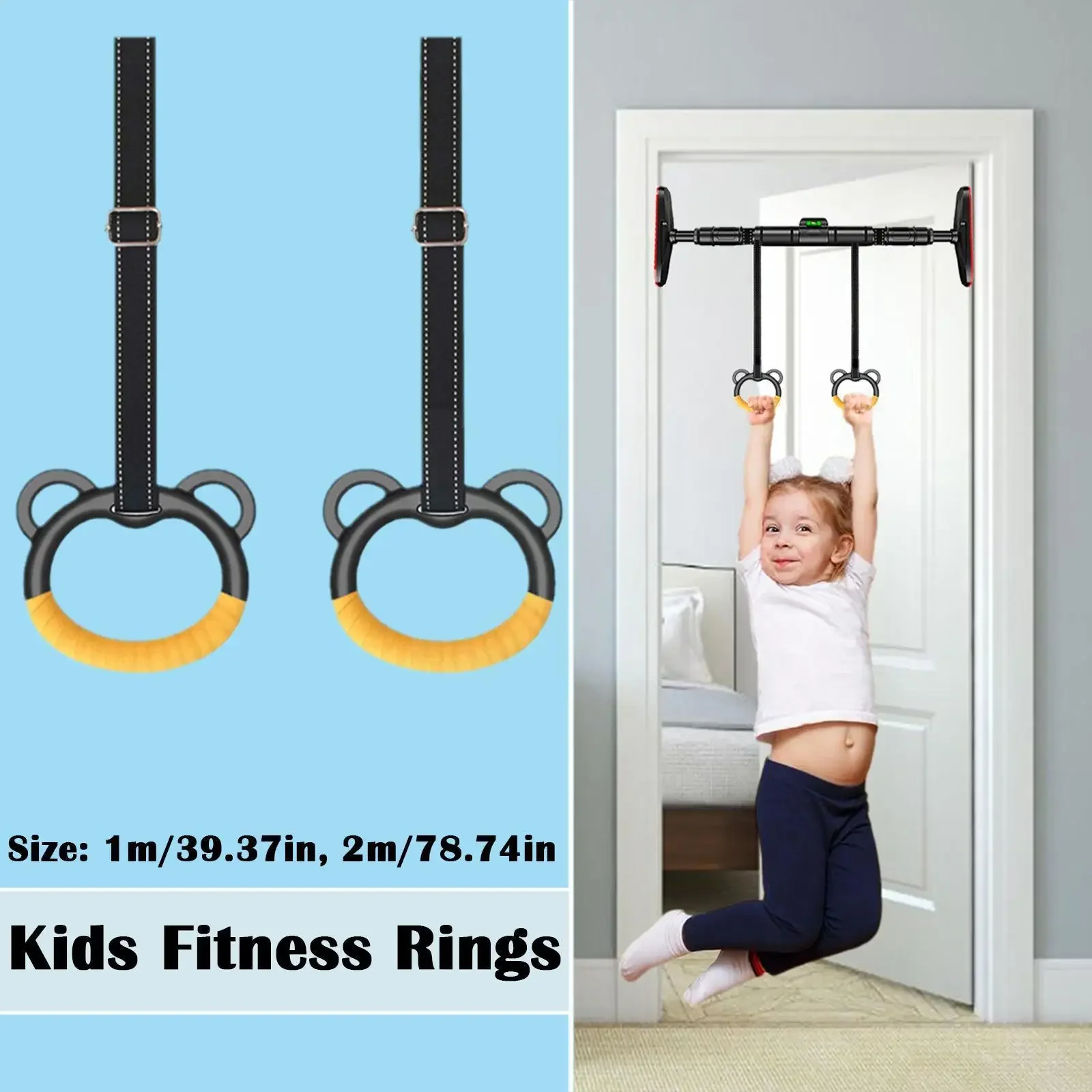 Kids Gymnastic Rings - Adjustable Straps - Indoor Fitness Playground Equipment