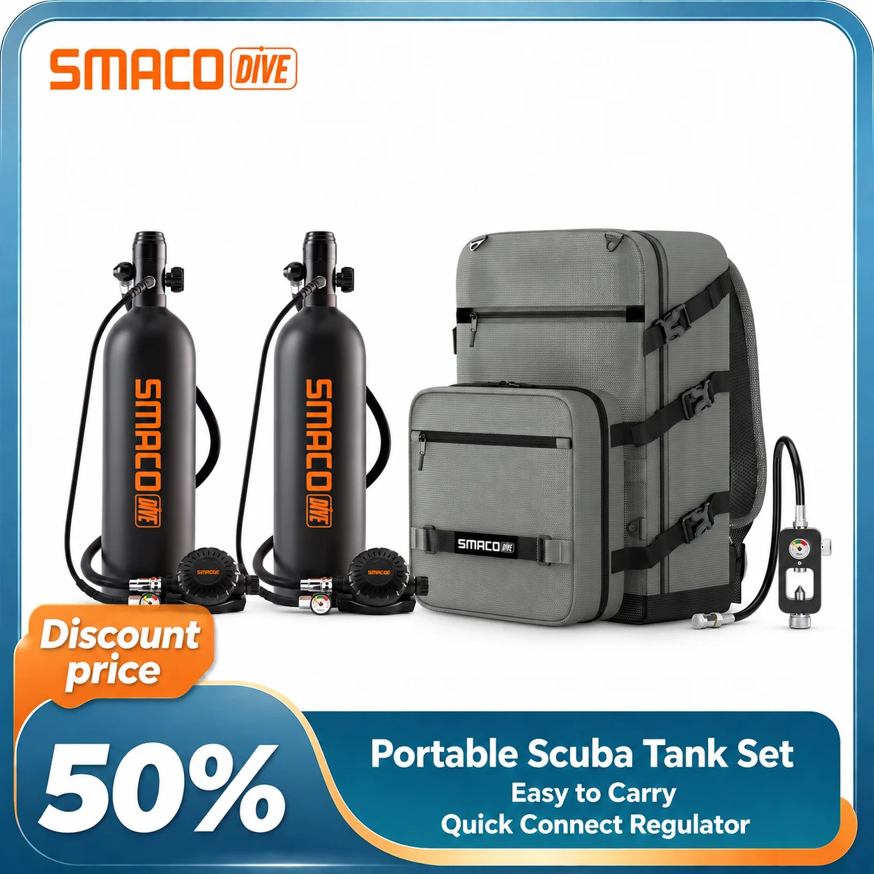 SMACO 1.9L  Portable Mini Scuba Diving Tank Set Refillable Underwater Breathing Cylinder Snorkeling Diving Emergency Equipment