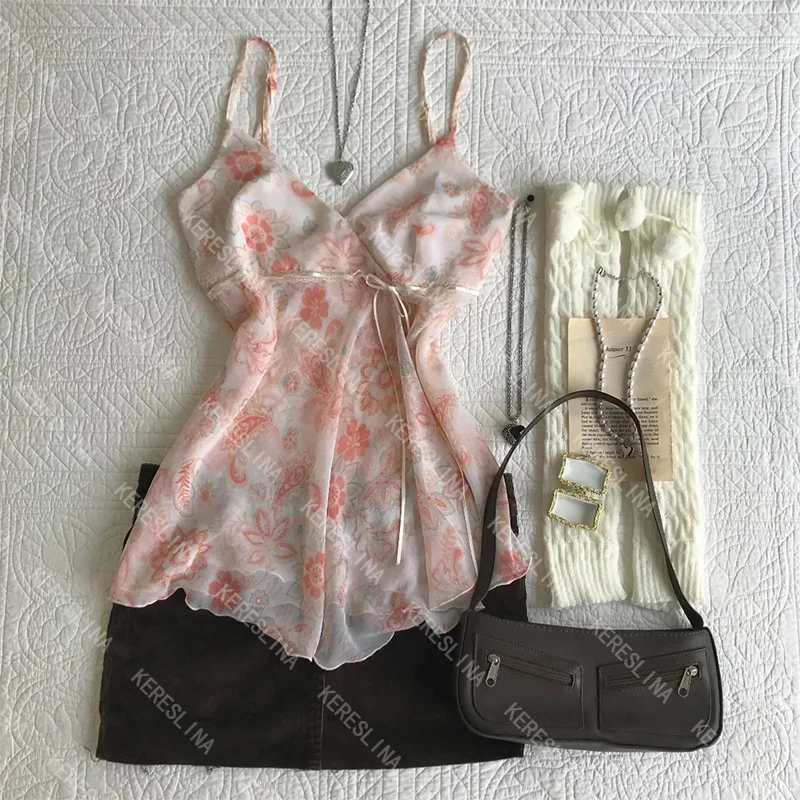 

Women's Sleeveless Camisole Retro Flower Pattern Print 2000s Aesthetic Y2K Casual Versatile Fashion Emo Girl Summer Camisole Top