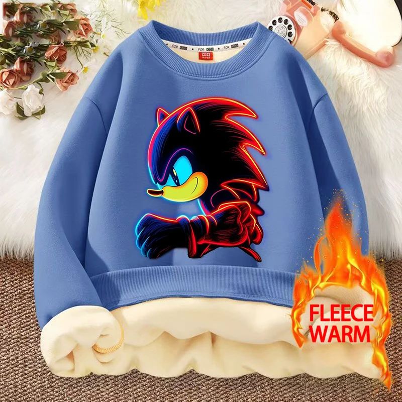 Sonics Bambino Agnello Felpa in pile Ragazzo Ragazza Cartoon Anime Pullover Felpe con cappuccio Inverno Caldo e spesso Abbigliamento per la casa Top Regali di Natale per bambini