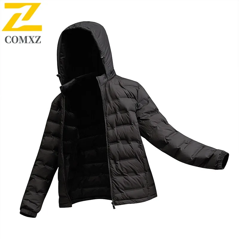 COMXZ High Quality Down Jacket Unisex Couple 80% White Duck Down Detachable Hood Sport Outdoor Parka Stand Collar Cardigan 2025