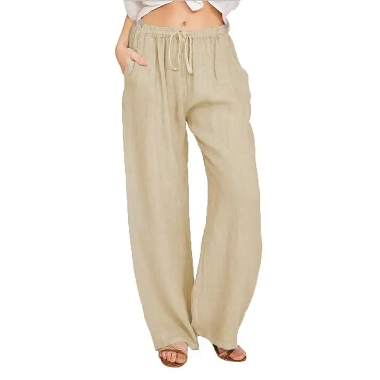 Women's Large Size Loose Cotton Linen Casual Trousers Comfortable Breathable Faionable High Waist Straight Leg Pants
