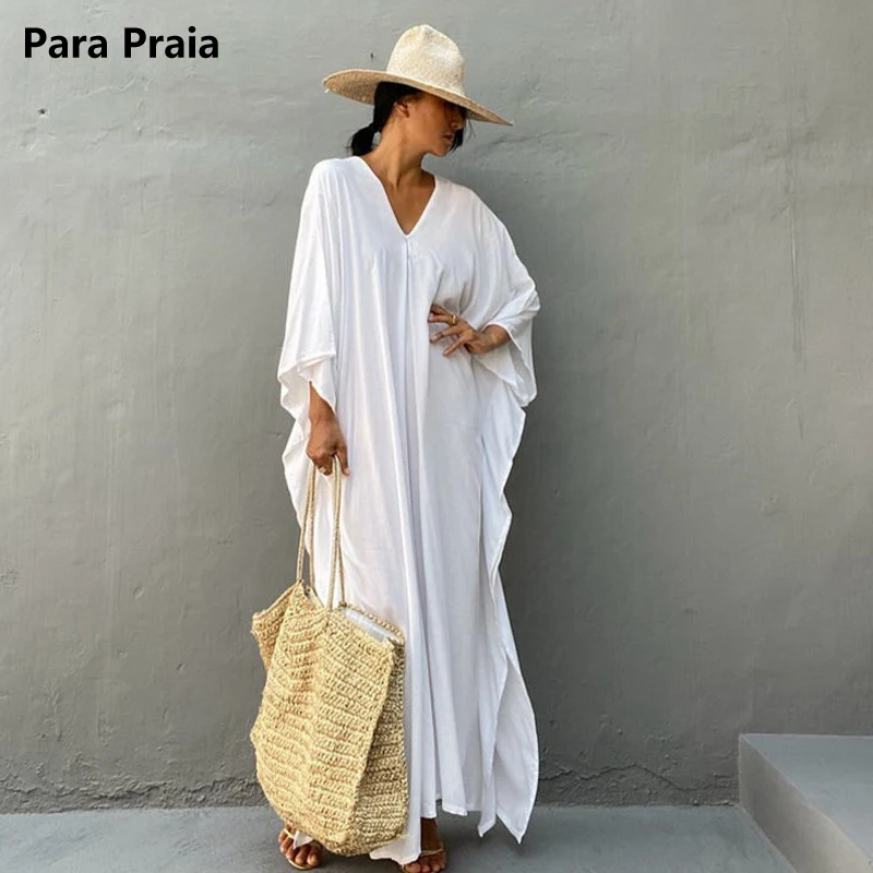 Para Praia-Robe longue de plage pour femmes, couleur unie, bikini, cover-up, kimono, séchage rapide, Industries ong, pull