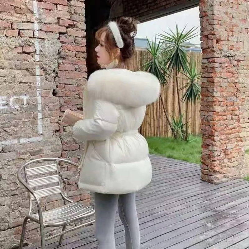 Real Fox Big Hair Collar Down Jacket 2024 Female Winter New White Duck Down Thickened Warm Hooded Waist Slim Puffer Jacket