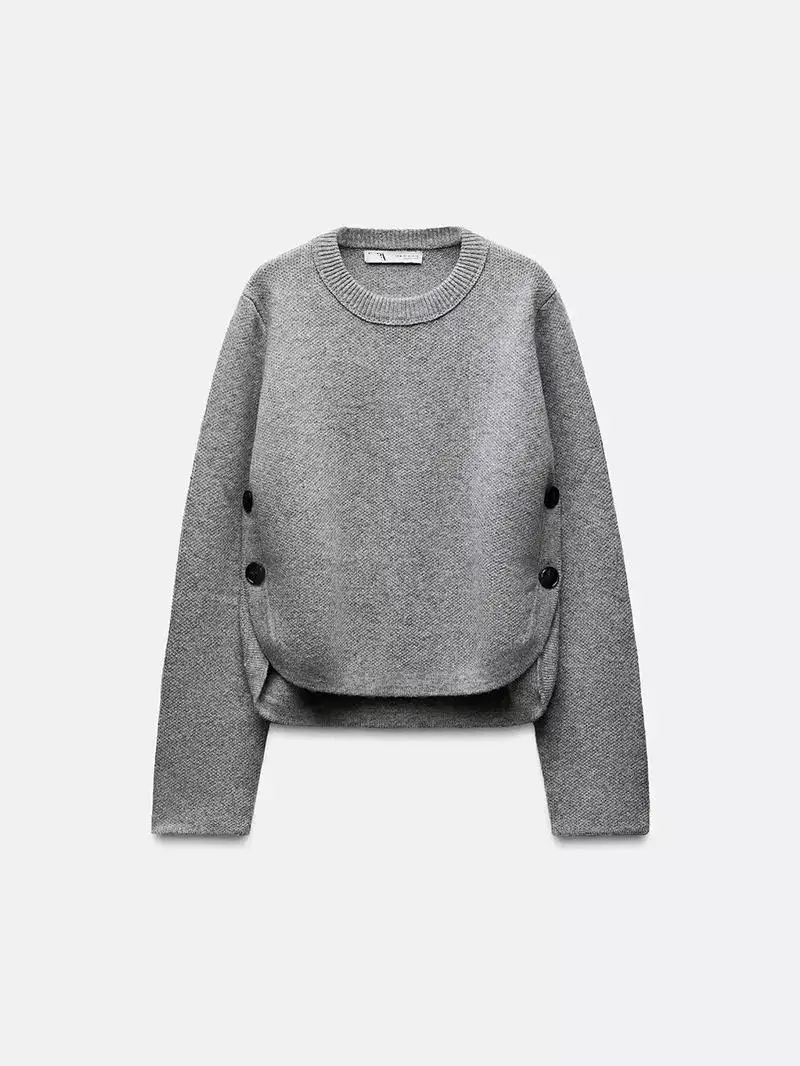

Spring Autumn 2025 Women's Knitted Sweater Long Sve round Ne Side Button Decor High End Feeling New Arrival Korean Sle...