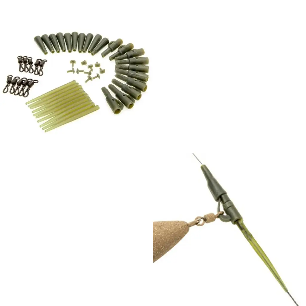 

50pcs Anti Entanglement Sleeves Fishing Tackle Leads Clip Fast Change Swivels Tail Rubber Fishing Accessory for Rigs