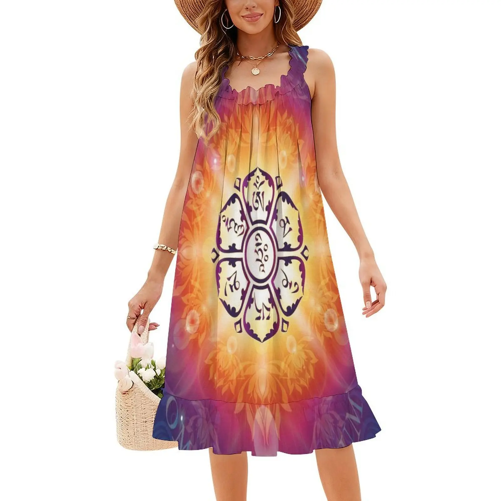 "Om Mani Padme Hum-Embodición de la compasión" ropa de calle para mujer vestido de fiesta estampado de moda ropa de Club para mujer Buda Lov