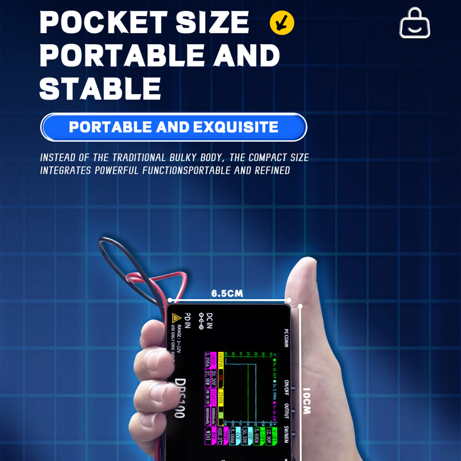 Fuente de alimentación de corriente continua DPS100, 100W, 5A, 30V, fuente de alimentación regulada por CC programable, fuente estabilizada en voltaje portátil de 2,4 pulgadas