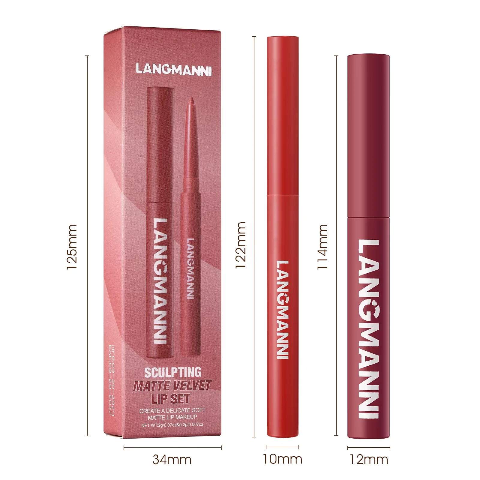 1 Zestaw Matowa Pomadka do Ust i Konturówka w Kredce Nieprzywierająca do Kubka Długotrwała Aksamitna Czerwona Pomadka w Pisaku Gładka Konturówka do Ust Wodoodporny Makijaż