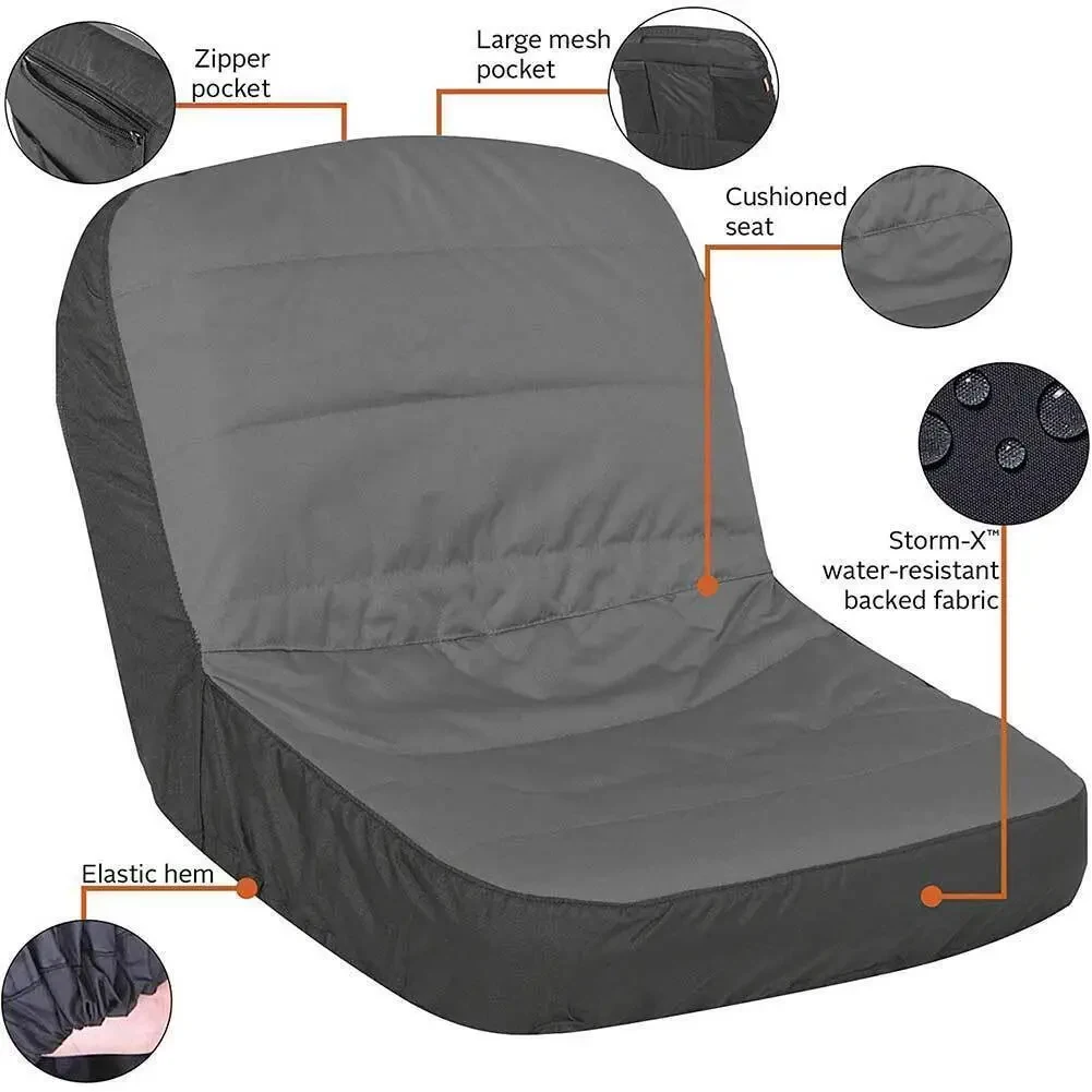 Gray Yellow Tractor Seat Cover Padded Comfort Pad Wear Resistant Scratch Resistant Storage Pockets Easy To Install