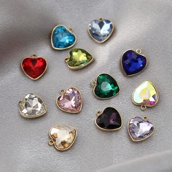 20pcs Stainless Steel 13x15mm Crystals Heart Charm Pendants For DIY Jewelry Necklaces Bracelets Making Findings 12 colors