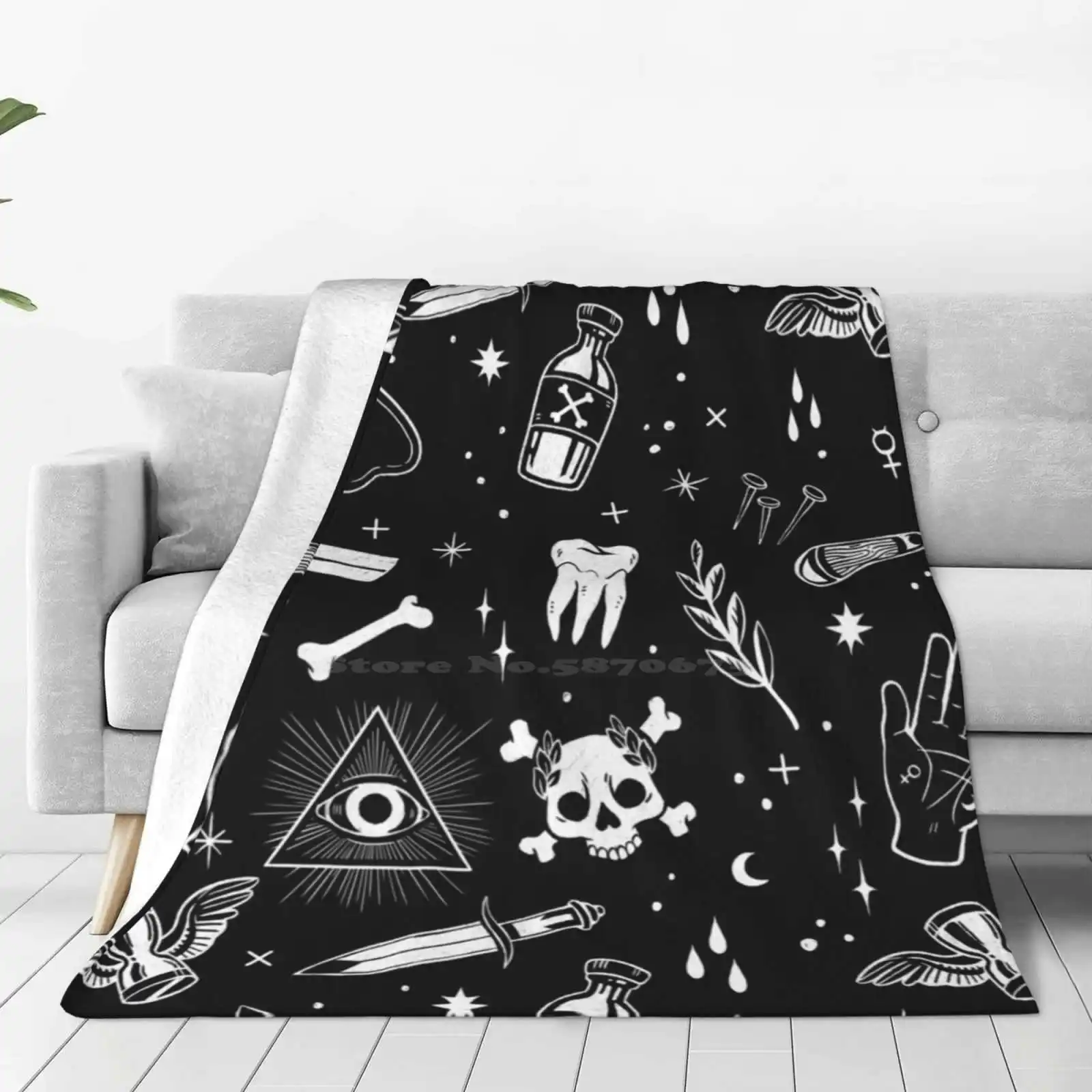 A Few Macabre Things All Sizes Soft Cover Blanket Home Decor Bedding Magic Occult Gothic Alchemy Tattoo Pattern Spooky