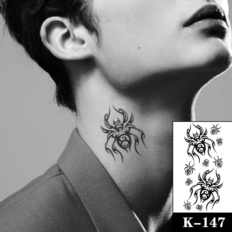 Waterproof Temporary Tattoo Sticker Black Spider Rose Geometry Totem Fake Tattoos Flash Tatoos Hand Neck Body Art for Women Men