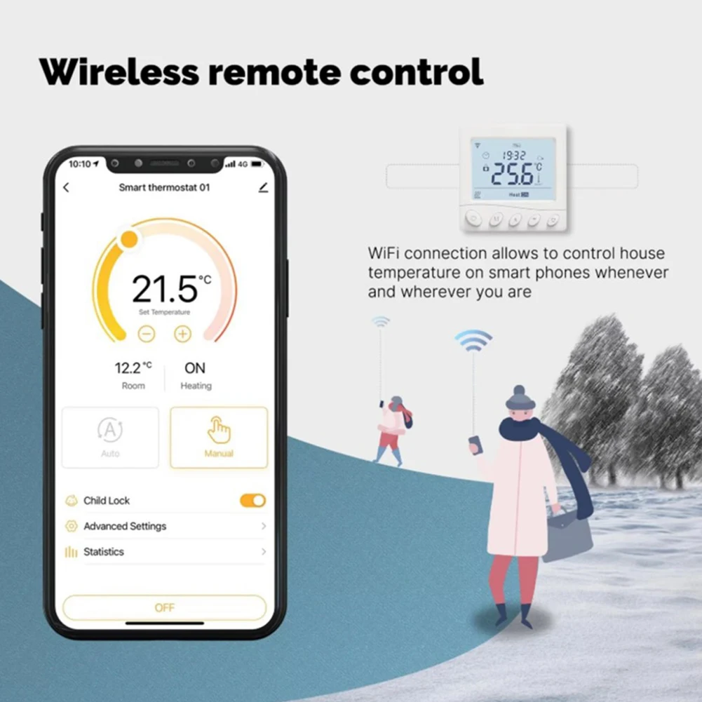 

Water Floor Heating Thermostat Programmable WLAN Remote App Voice Assistant Enabled and Power Outage Recovery for Safety