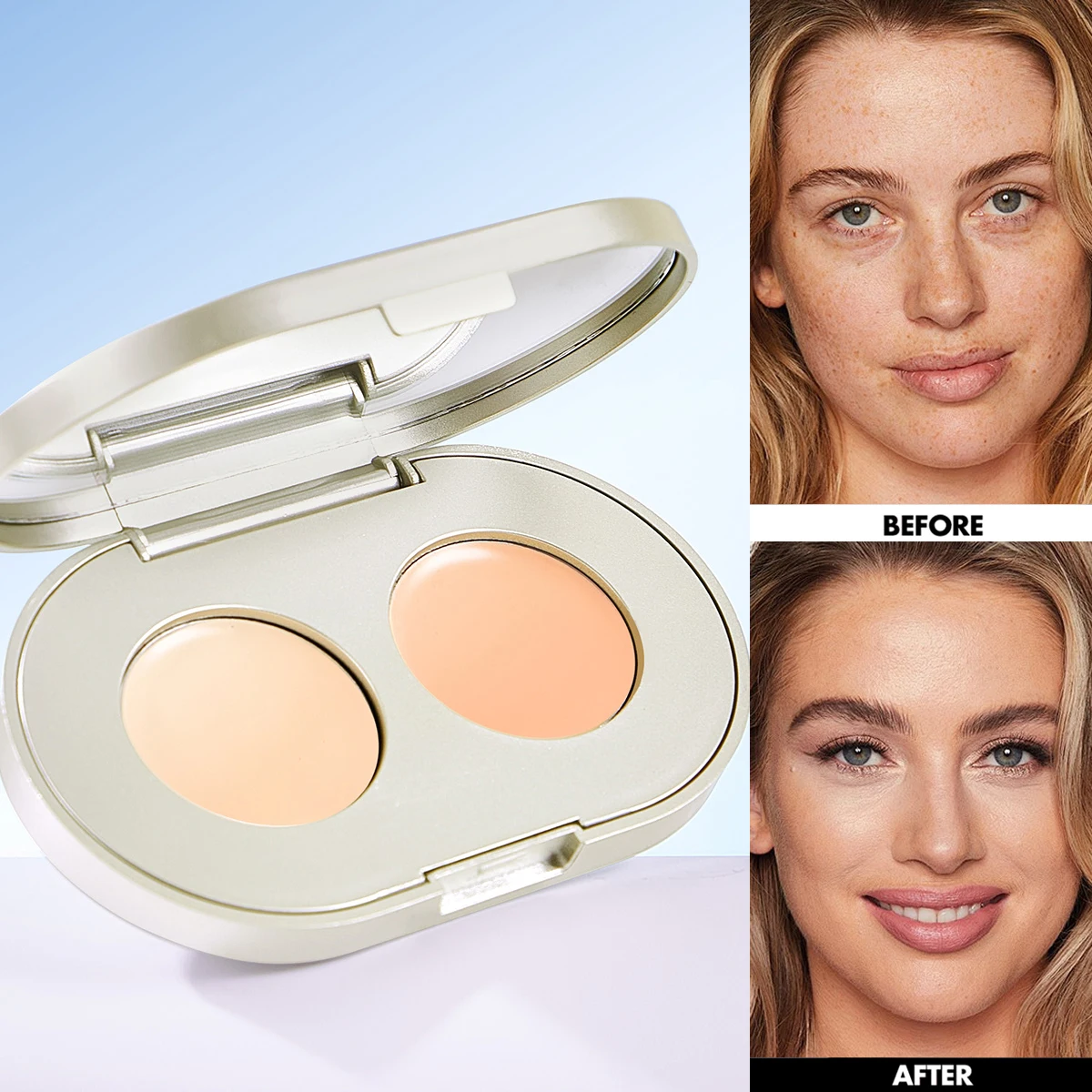 QXQY tweekleurige concealer, licht en dun, bedekt de gebreken, en wijzig de huidskleur concealer