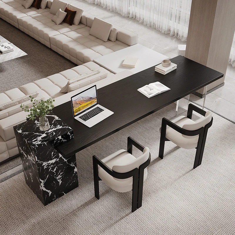 

2025 new living room sofa, rear long table, household black solid wood desk
