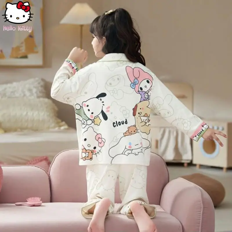 

2Pcs Anime Children Sanrio Kuromi Korean Cotton Kawaii Sleepwear Set Youth Cartoon Anime Cinnamoroll Comfortable Home Clothes