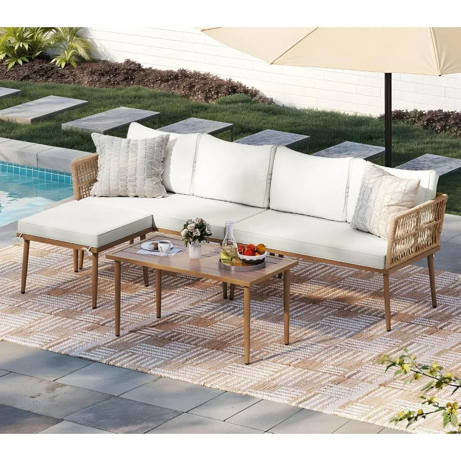 

Набор мебели для патио из 6 предметов, L-диван на открытом воздухе с журнальным столиком, моющиеся подушки, секционный плетеный ротанговый конверт для патио на открытом воздухе