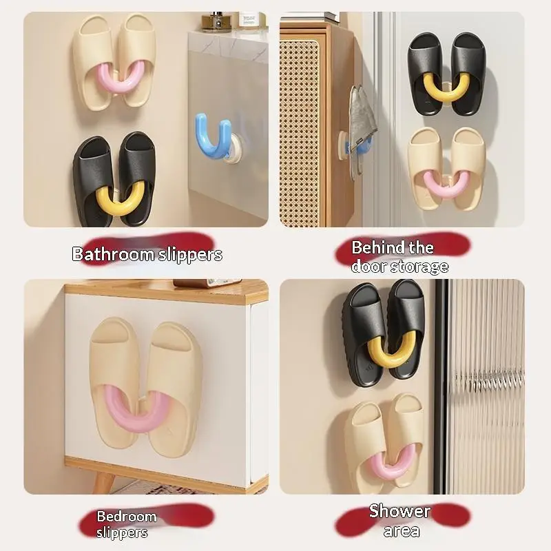 New Dopamine Suction Cup Slipper Hanger Multifunctional Wall Mounted U-Shaped Bathroom Storage Organizer Slipper Storage Rack