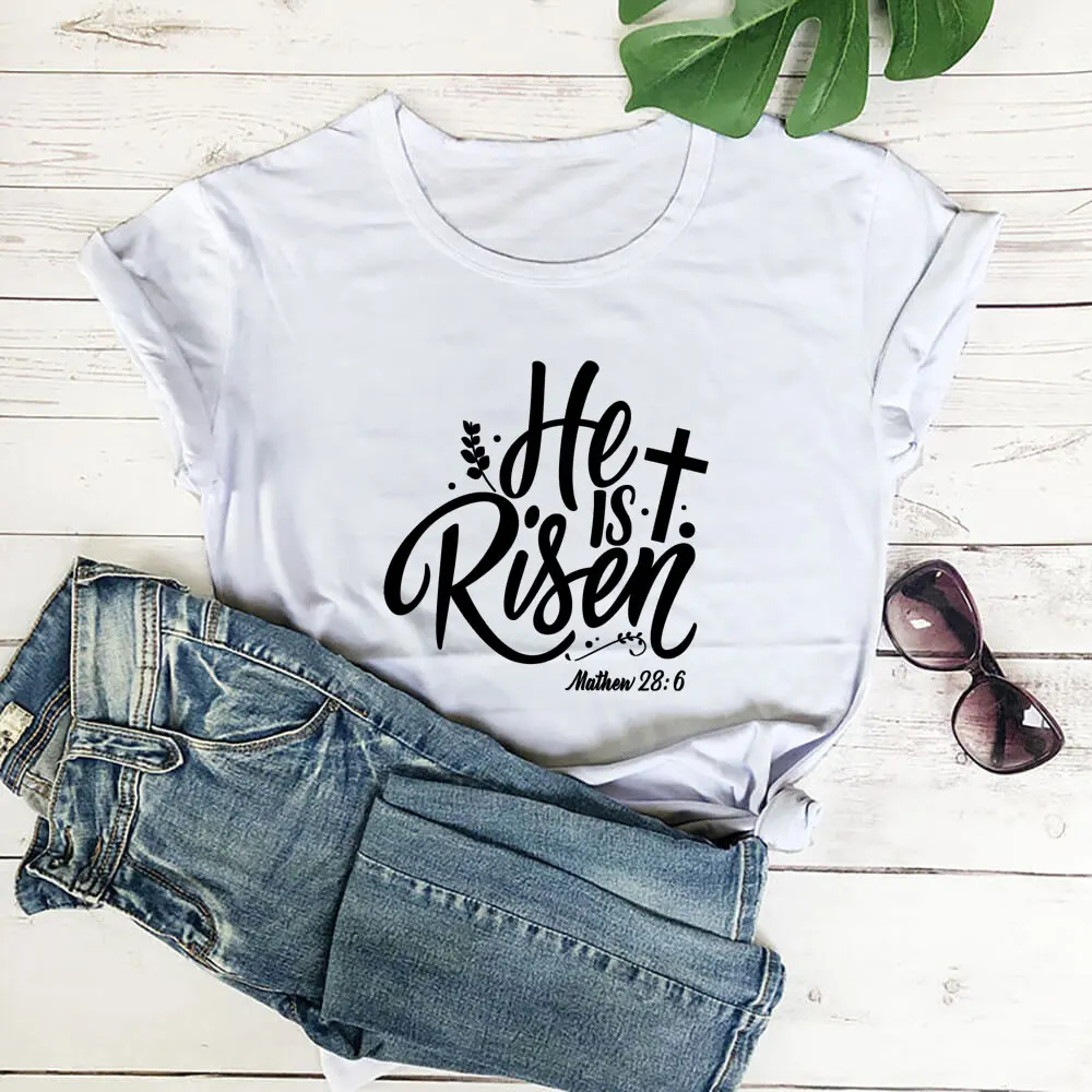 

He Is Risen Faith Tee New Arrival Christian Shirt 100%Cotton Women Tshirt Unisex Funny Summer Casual Short Sleeve Top