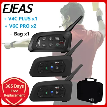 EJEAS V4C PLUS + V6C PROx2 Football 3 Arbitro Interfono Auricolare 1200M Calcio Full Duplex Bluetooth Interfono per conferenze + Borsa