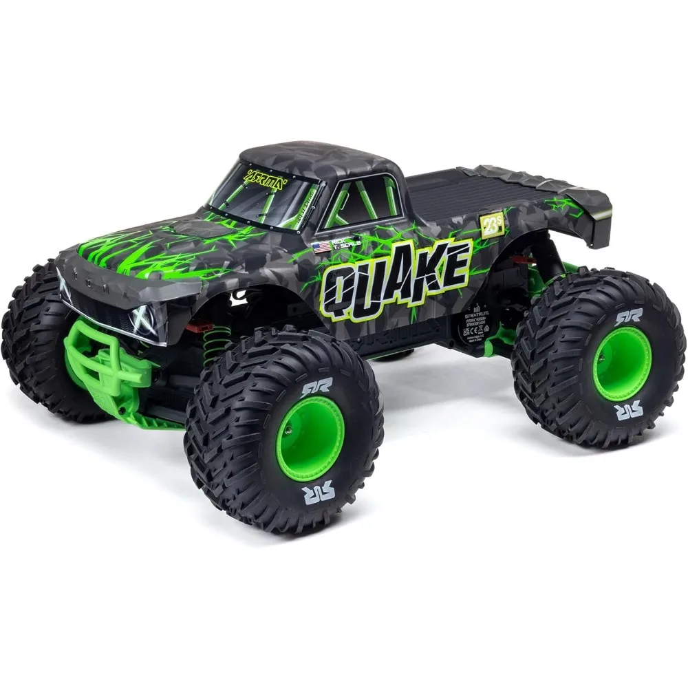 RC Truck1/10 Quake 223S 2WD RTR (Battery and Charger Not Included) Brushless Monster Truck, Green, ARA3537T2