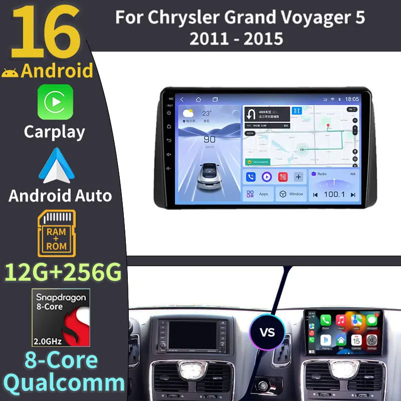 For Chrysler Grand Voyager 5 2011 - 2015 For Dodge Grand Caravan 2009 - 2020 Android 16 Car Radio Player Multimedia GPS carplay