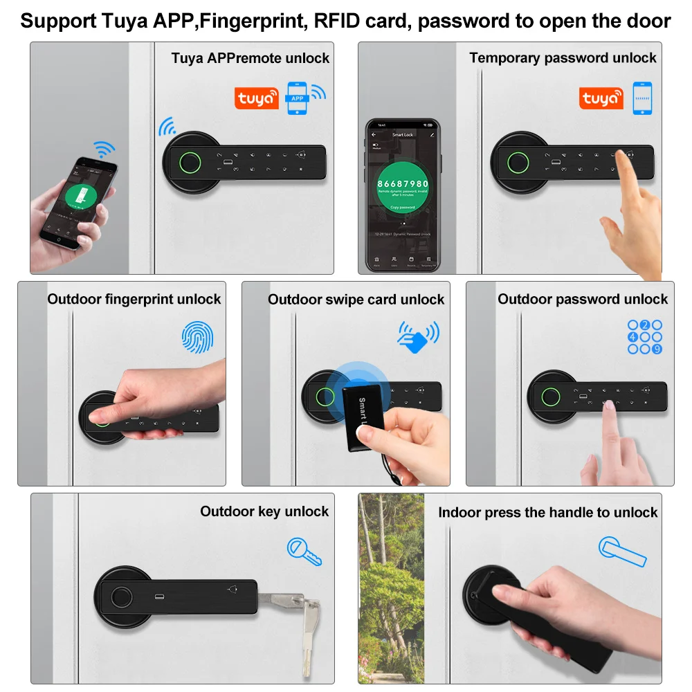 Tuya Wifi Smart Türschloss Finger abdruck biometrische digitale elektronische Schloss Passwort Finger abdruck 13,56 MHz IC-Karte Türgriff nach Hause