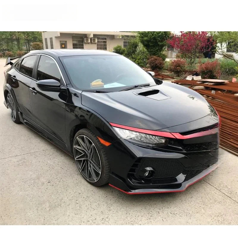 Practical Type R Style Body Kit Front Rear Bumper Assembly Side Skirts Grille Sport Style Universal Fit Car Auto Gua