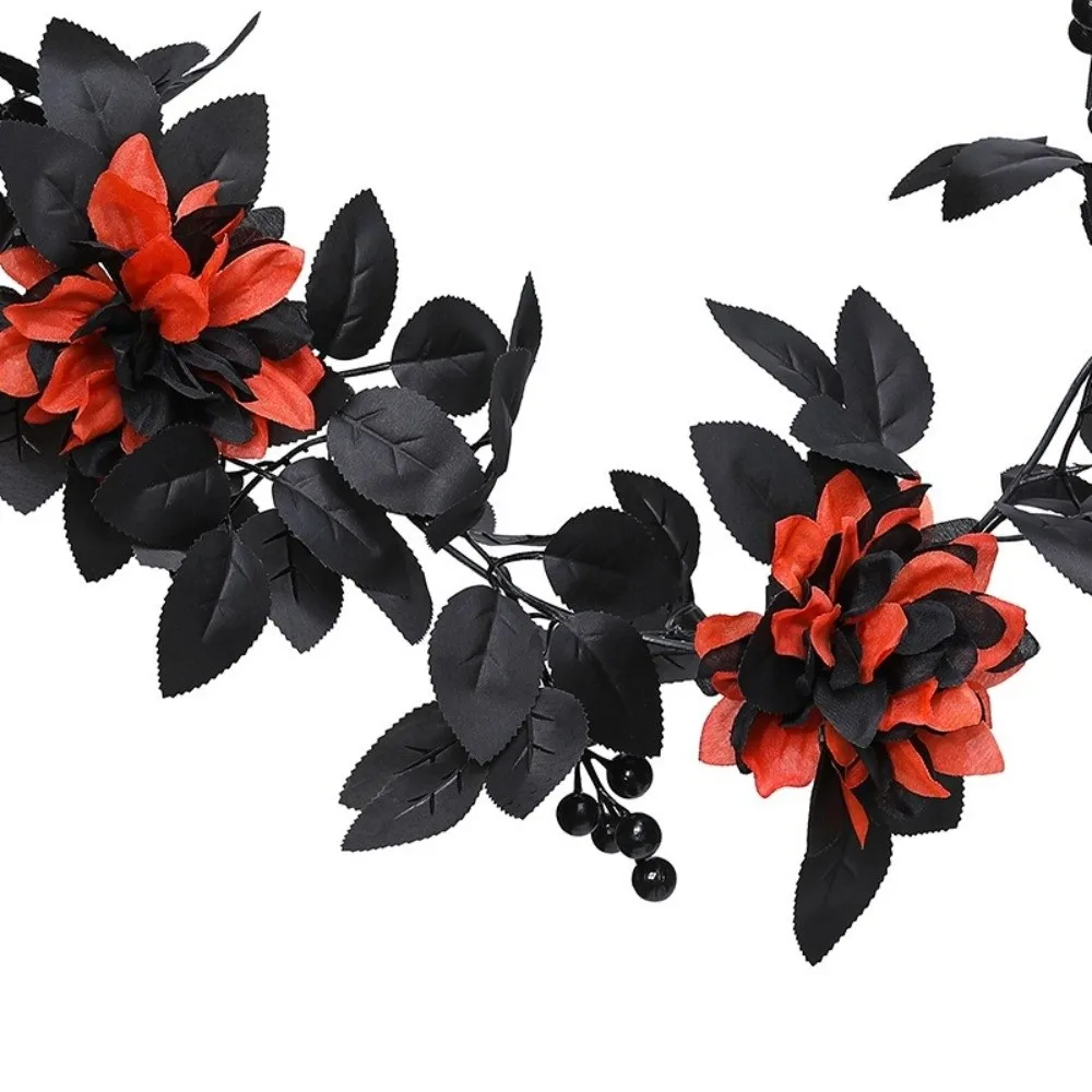 Black Halloween Rose Leaf Vines Simulated Flowers Realistic Artificial Rose Vines 175cm Handmade Halloween Garland