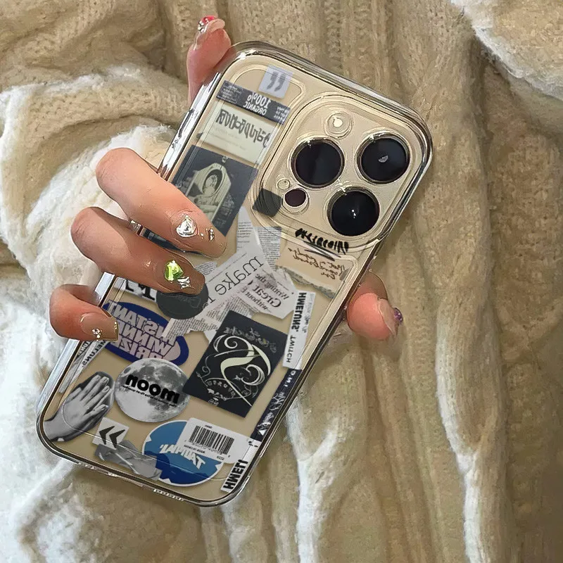 

Montage Newspaper Phone Case For iPhone 17 16 15 11 12 14 13 Pro Max Mini X XS XR 7 8 Plus SE4 16E Shockproof Soft Cover Fundas