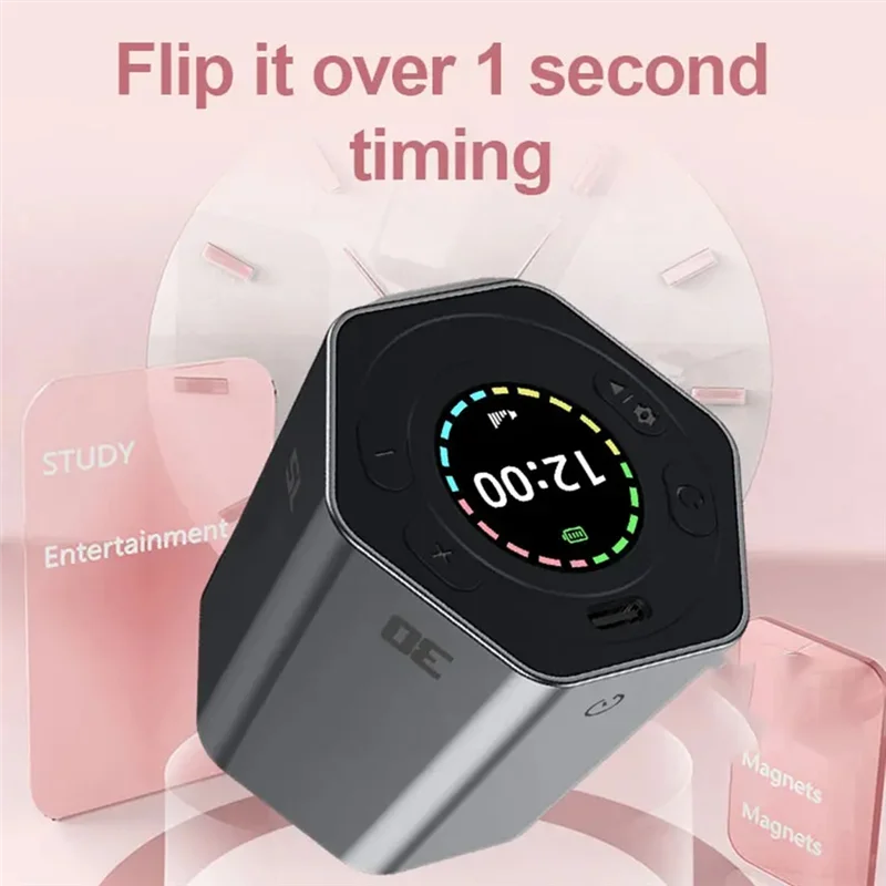 GROCE-Digital Clock Timer Magnetic Timer Kitchen Hexagon Flip Timer For Studying Cooking Exercising Easy To Use Magnetic