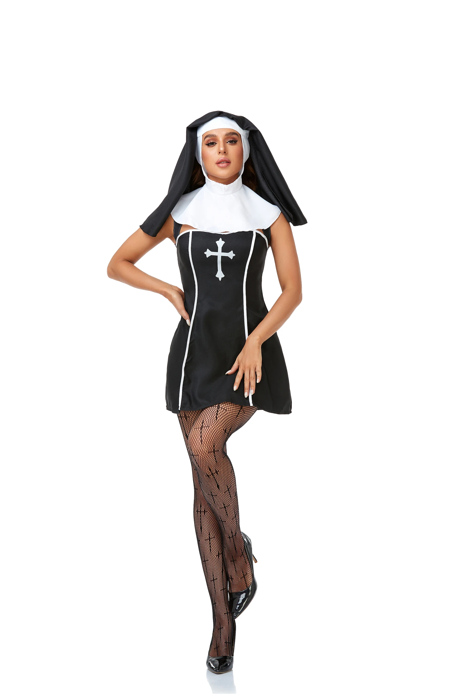 Halloween Women Bad Habit Nun Costume Cosplay Church Religious Sister Convent Fancy Party Dress