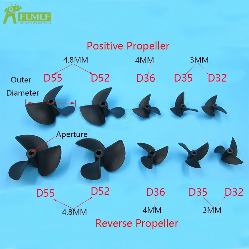 Rc Boat Propeller 3 Blades Nylon Propellers for 3mm/4mm/4.8mm Shaft Rc Boat 3 Blade Plastic Paddles