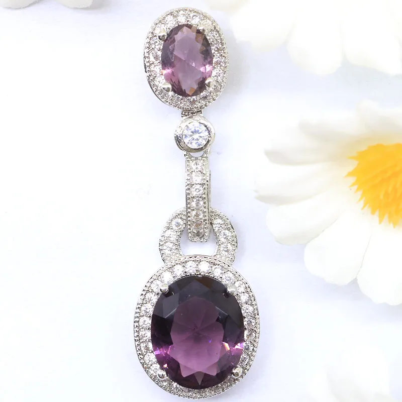 

Buy 4 Get 1 Free 39x12mm Gorgeous Created Amethyst Blue Topaz Pink Kunzite Violet Tanzanite CZ Silver Plated Pendant