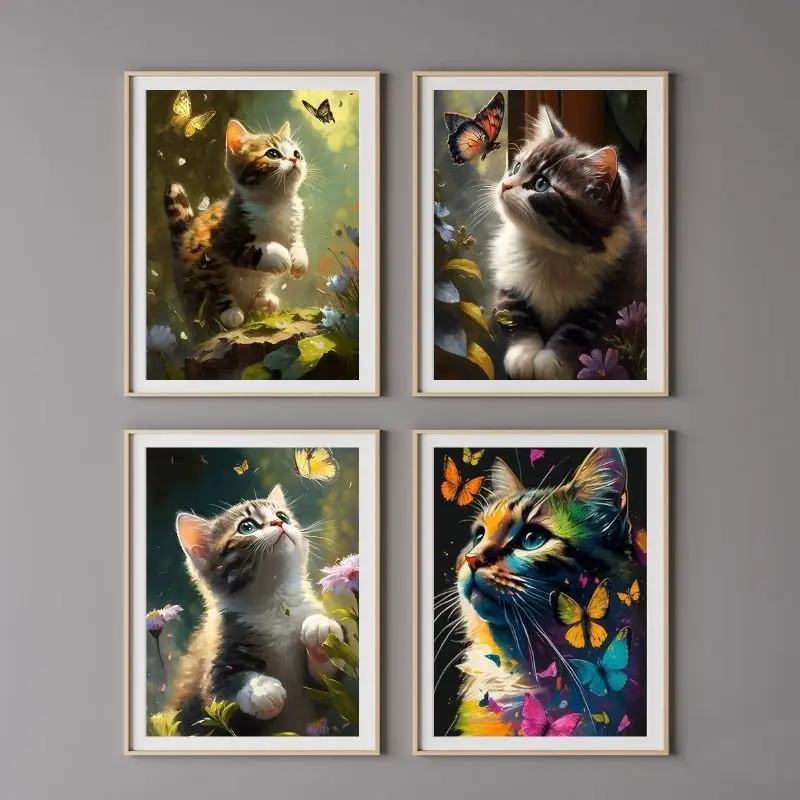 square canvas round diamond inlay painting cat set 30x40 cm cartoon stitch with pen tray glue accessories